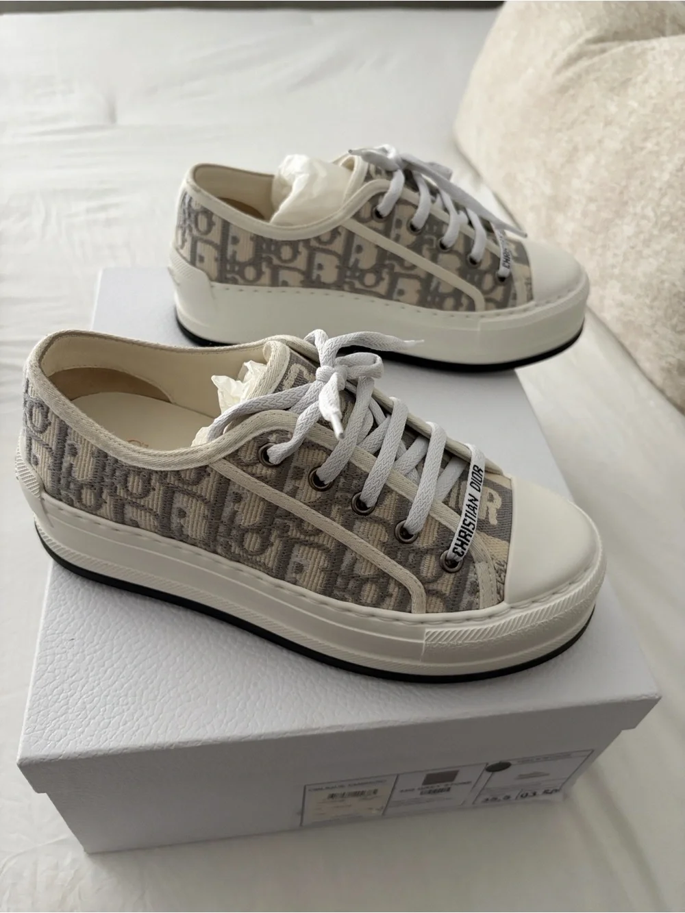 Brand new Walk'n'Dior Platform Sneaker, Stone Gray Oblique Embroidered Cotton